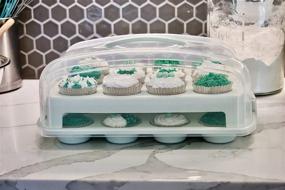 img 1 attached to 🧁 Перевозчик для кексов в цвете морской пены "Seafoam Green" от Top Shelf Elements - вмещает 24 гурманских кекса, прочное запирающееся хранилище для путешествий, двухуровневое подставка и многоразовая коробка для кексов.