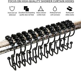 img 2 attached to 🚿 Durable Double Sliding Shower Hooks: Never Rust Stainless Steel Rings for Bathroom Shower Rods Curtains - Set of 12 Matte Black Shower Curtain Hooks