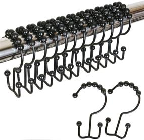 img 4 attached to 🚿 Durable Double Sliding Shower Hooks: Never Rust Stainless Steel Rings for Bathroom Shower Rods Curtains - Set of 12 Matte Black Shower Curtain Hooks