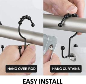 img 1 attached to 🚿 Durable Double Sliding Shower Hooks: Never Rust Stainless Steel Rings for Bathroom Shower Rods Curtains - Set of 12 Matte Black Shower Curtain Hooks