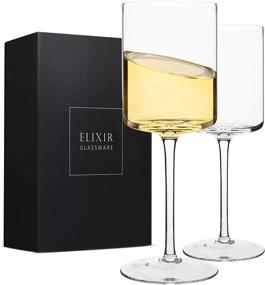 img 4 attached to 🍷 Edge Wine Glasses: Stylish Square Glass Set of 2 - Ideal for Red or White Wine - Perfect Gift for Any Occasion - 14oz, Lead-Free Crystal