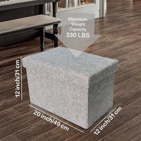 img 2 attached to 🛋️ AmasSmile Small Storage Ottoman Foot Rest - 20"x12"x12" Folding Rectangle Coffee Table Cube in Linen Fabric - Short Footstool for Books, Records, Fitness Equipment, Toys - Light Grey