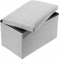 🛋️ amassmile small storage ottoman foot rest - 20"x12"x12" folding rectangle coffee table cube in linen fabric - short footstool for books, records, fitness equipment, toys - light grey logo