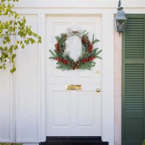 img 1 attached to Homietina 24’’ Christmas Wreath: Large LED-lit Outdoor Artificial Wreath with 12’’ Hanger - Festive Front Door Wall Decorations for the Holidays (Battery Not Included)