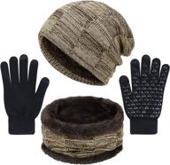 🧣 stay warm in style: unisex 3-piece winter hat, scarf, and gloves set - knit slouchy beanie cap, neck warmer, and screen-touch texting gloves logo