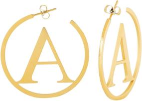 img 4 attached to Women's Gift: Large Gold Initial Hoop Earrings for Girls, Initial Letter Hoops