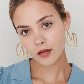 img 2 attached to Women's Gift: Large Gold Initial Hoop Earrings for Girls, Initial Letter Hoops