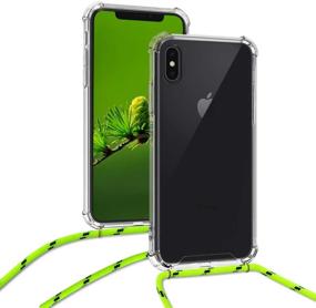 img 1 attached to 📱 kwmobile Crossbody Case Compatible with Apple iPhone Xs - Clear Transparent TPU Phone Cover with Lanyard Cord Strap - Vibrant Neon Yellow