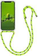 📱 kwmobile crossbody case compatible with apple iphone xs - clear transparent tpu phone cover with lanyard cord strap - vibrant neon yellow logo