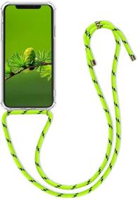 img 4 attached to 📱 kwmobile Crossbody Case Compatible with Apple iPhone Xs - Clear Transparent TPU Phone Cover with Lanyard Cord Strap - Vibrant Neon Yellow