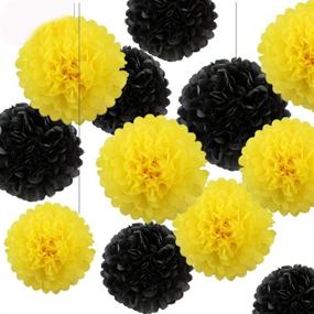img 2 attached to 🎉 HEARTFEEL 12pcs 10 inch 8inch Tissue Paper Pom-poms Black Yellow - Outdoor Party & Wedding Decor + Christmas Decoration