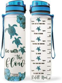 img 4 attached to 64oz 1L Motivational Water Bottle with Time Marker - Turtle Hibiscus Design, Go with The Flow MAL1008021 Water Bottle