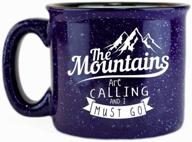 🏕️ the mountains are calling and i must go ceramic campfire coffee mug 15oz - perfect gift for outdoor mountaineering enthusiasts - inspirational john muir quote - top outdoorsman cabin gifts logo