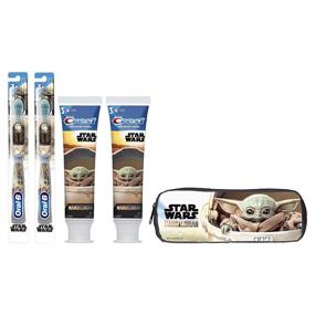 img 4 attached to 🪥 Introducing the Crest & Oral-B Kids Star Wars The Mandalorian Gift Set: 2 Manual Toothbrushes + 2 4.2 oz Stand-up Tube Toothpaste!