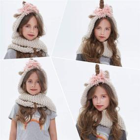 img 3 attached to 🦄 Tacobear Crochet Cartoon Unicorn Winter Hat: Hooded Knitting Beanie with Scarf Pocket - Perfect for Girls