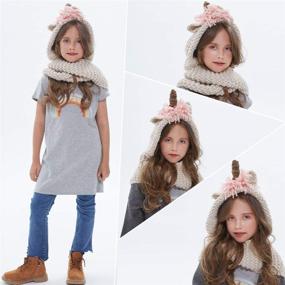 img 2 attached to 🦄 Tacobear Crochet Cartoon Unicorn Winter Hat: Hooded Knitting Beanie with Scarf Pocket - Perfect for Girls