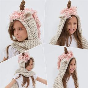 img 1 attached to 🦄 Tacobear Crochet Cartoon Unicorn Winter Hat: Hooded Knitting Beanie with Scarf Pocket - Perfect for Girls