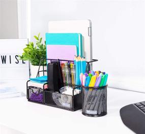 img 3 attached to Mesh Desk Organizers and Accessories Set - Black Desktop Organizer with Pen Holder and Paper File Organizer for Effective Desk Organization. Stylish Office Supplies Storage for Kids and Adults