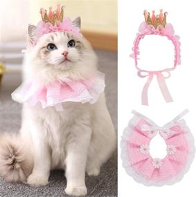img 4 attached to 🐱 Legendog Princess Cat Bandana and Crown Set - Cute Lace Costumes for Cats and Small Dogs, Perfect Pink Outfit for Birthday Parties