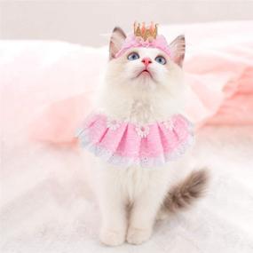 img 2 attached to 🐱 Legendog Princess Cat Bandana and Crown Set - Cute Lace Costumes for Cats and Small Dogs, Perfect Pink Outfit for Birthday Parties