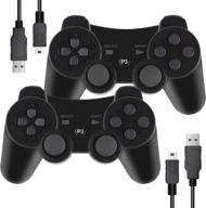 enhanced gaming experience: ps3 controller 2 pack - wireless motion sense, dual vibration, upgraded gaming controller for sony playstation 3 with charging cord (black) logo