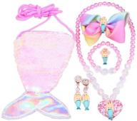 👑 goexplak 6-piece princess dress up game jewelry gift box set - sparkly mermaid tail coin purse necklace bracelet ring pearl earrings - perfect gifts for girls (pink mermaid) logo