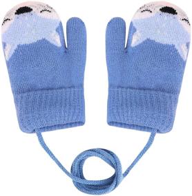 img 1 attached to Warm Winter Mittens with String for Toddlers - Full Finger Snow Gloves with Fleece Lining, Stretch Knit Material, and Magic Ski Grip - Children's Gloves for Outdoor Fun