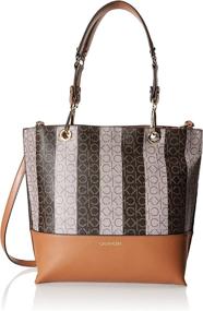 img 4 attached to Calvin Klein Sonoma Double Handle Signature North/South Tote: Effortlessly Stylish with Removable Wristlet Pouch