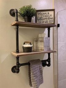 img 4 attached to 🚽 Rustic Industrial Pipe Bathroom Shelves, Wall Mounted 2-Shelf Wood Shelving with Towel Bar, Floating Pipe Shelves with Towel Holder