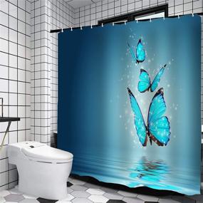 img 2 attached to 🦋 4-Piece Blue Butterflies Bathroom Decor Set: Waterproof Fabric Butterfly Shower Curtains, Rugs, and Accessories