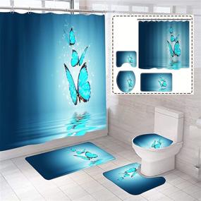 img 3 attached to 🦋 4-Piece Blue Butterflies Bathroom Decor Set: Waterproof Fabric Butterfly Shower Curtains, Rugs, and Accessories