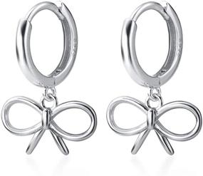 img 3 attached to Stylish Sterling Silver Dangle Butterfly Round Huggie Hoops: Fashion 🦋 Bow Knot Small Hoop Earrings for Women & Teen Girls - 8mm