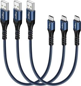 img 4 attached to 🔌 Fast Charging USB C Short Cable - 3 Pack Fasgear 1ft Braided Type C to USB A Cord for Samsung Galaxy S21 Ultra/S20/Note 10/S9/S8, Moto G7, OnePlus 3, Huawei & Android Smartphones - Blue