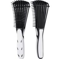 🔥 detangling brush for curly hair: 2 pack, afro textured 3a to 4c, wet/dry, long thick hair, exfoliating, shiny curls - black & white logo