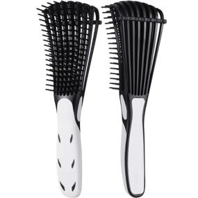 img 4 attached to 🔥 Detangling Brush for Curly Hair: 2 Pack, Afro Textured 3a to 4c, Wet/Dry, Long Thick Hair, Exfoliating, Shiny Curls - Black & White