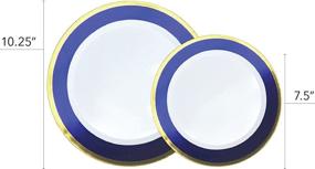 img 1 attached to 50 Piece Heavy Duty Disposable Plates Set - Plastic Dinnerware for Wedding, Birthday Party, Holiday, Baby Shower - Includes 25 Dinner Plates and 25 Dessert Plates in Blue and Gold