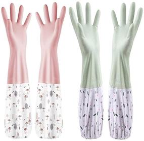 img 4 attached to 🧤 Waterproof Latex Dishwashing Gloves - Set of 2 Pairs