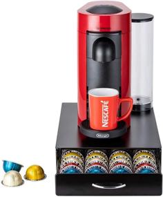 img 2 attached to Высококачественный органайзер для капсул Nespresso Vertuo с ящиком и полочками из сетки - флагманский ящик для хранения кофейных капсул Nespresso VertuoLine (40 капсул VertuoLine), стильный черный металлический дизайн.