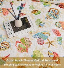 img 1 attached to 🏖️ Queen/Full Size Coastal Quilt Set - Beach Themed Bedspread with Reversible Design - Lightweight Ocean Bedding Cover - Nautical Coverlet Set including Seashell and Conch - Beach Comforter Set (90"x90")