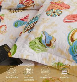 img 3 attached to 🏖️ Queen/Full Size Coastal Quilt Set - Beach Themed Bedspread with Reversible Design - Lightweight Ocean Bedding Cover - Nautical Coverlet Set including Seashell and Conch - Beach Comforter Set (90"x90")