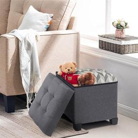 img 1 attached to 🔲 Apicizon 15-inch Grey Storage Ottoman Cube with Foldable Coffee Tray - Versatile Foot Stool & Storage Box for Living Room & Bedroom