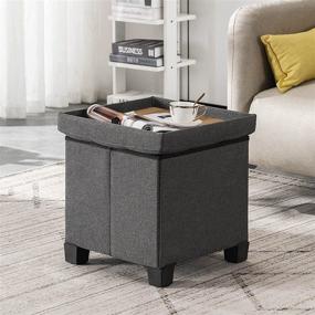 img 3 attached to 🔲 Apicizon 15-inch Grey Storage Ottoman Cube with Foldable Coffee Tray - Versatile Foot Stool & Storage Box for Living Room & Bedroom