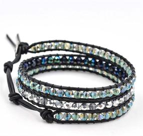 img 2 attached to 📿 HQLA 3/5 Wrapped Braided Leather Bead Bracelets: Stylish Cuff with Multicolor Gem Beads for Women, Girls, and Men