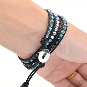 img 3 attached to 📿 HQLA 3/5 Wrapped Braided Leather Bead Bracelets: Stylish Cuff with Multicolor Gem Beads for Women, Girls, and Men