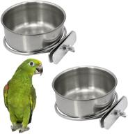 🦜 stainless steel feeding cups with clamp holder for parrots - 2 pack, ideal for hamiledyi parrot, macaw, african gray, parakeet, canary, cockatiel, conure - bird cage food dishes logo
