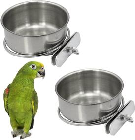 img 4 attached to 🦜 Stainless Steel Feeding Cups with Clamp Holder for Parrots - 2 Pack, Ideal for Hamiledyi Parrot, Macaw, African Gray, Parakeet, Canary, Cockatiel, Conure - Bird Cage Food Dishes