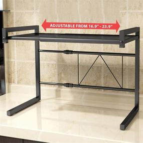 img 3 attached to 🔍 Space-Saving Retractable Microwave Oven Rack Shelf with 2 Layers and 3 Hooks (Black, 42~60x36x42cm)