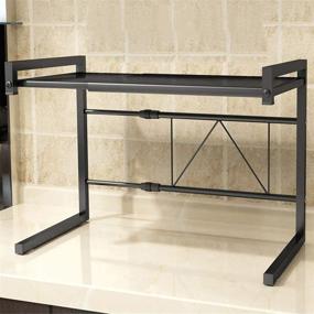 img 4 attached to 🔍 Space-Saving Retractable Microwave Oven Rack Shelf with 2 Layers and 3 Hooks (Black, 42~60x36x42cm)