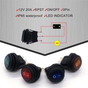 img 1 attached to Weideer 5Pcs 12V 20A Waterproof Round Rocker Switch ON/Off 3 Pins 2 Position SPST Green LED Light Toggle Switch KCD1-8-101NW-G