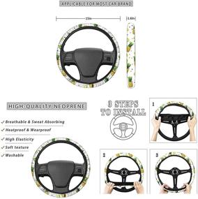 img 2 attached to 🍄 HUIACONG Rainbow Mushroom Car Seat Covers for Women - Complete Set with Steering Wheel Cover + Seat Belt Strap Cover + Cup Coasters + Auto Keychains + Front/Back Seat Protector